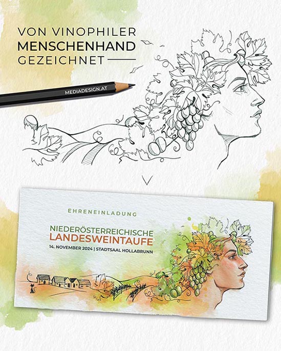 Design für die NÖ Landesweintaufe – von vinophiler Menschenhand gezeichnet